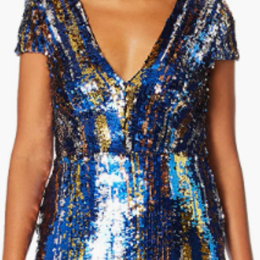 Dress the Population Women's Zoe Cap Sleeve Plunging Sequin Mini Dress